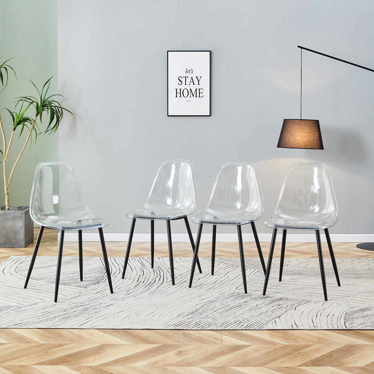 STUHL-SET DE-36594 4 Stück mit transparenter Sitzschale Schwarz - Schwarz, Metall (45.7/83/44cm) - ComfortXL