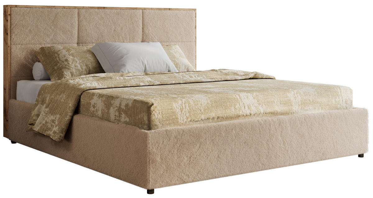 POLSTERBETT LERIO CLASSIC 140/200 - Beige Plüsch - ohne Matratze - Beige, Textil (140/200cm) - MKS