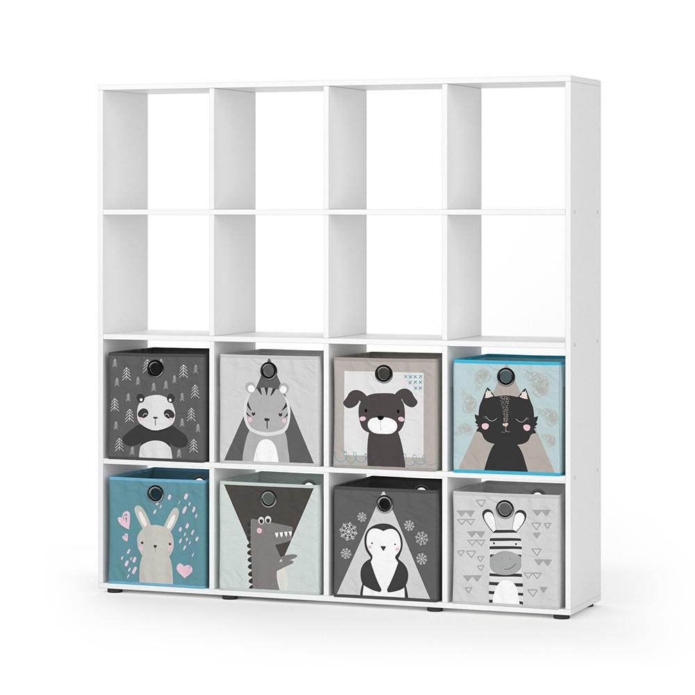 KINDERREGAL Karree Weiß 138.5 x 142.5 cm mit 8 Faltboxen - Weiß, Holzwerkstoff (138.5/142.5/29cm) - Vicco