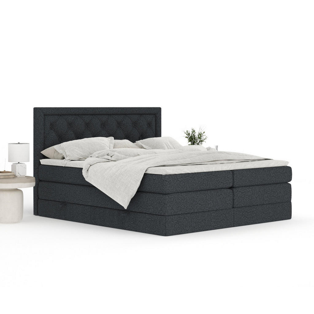 Thumbnail - Maison de Reve Boxspringbett, Schwarz, Textil, Buche, Kiefer, H3 + H4, 7-Zonen, Höhe ca. 40 cm, 160x200 cm, Handmade in ...