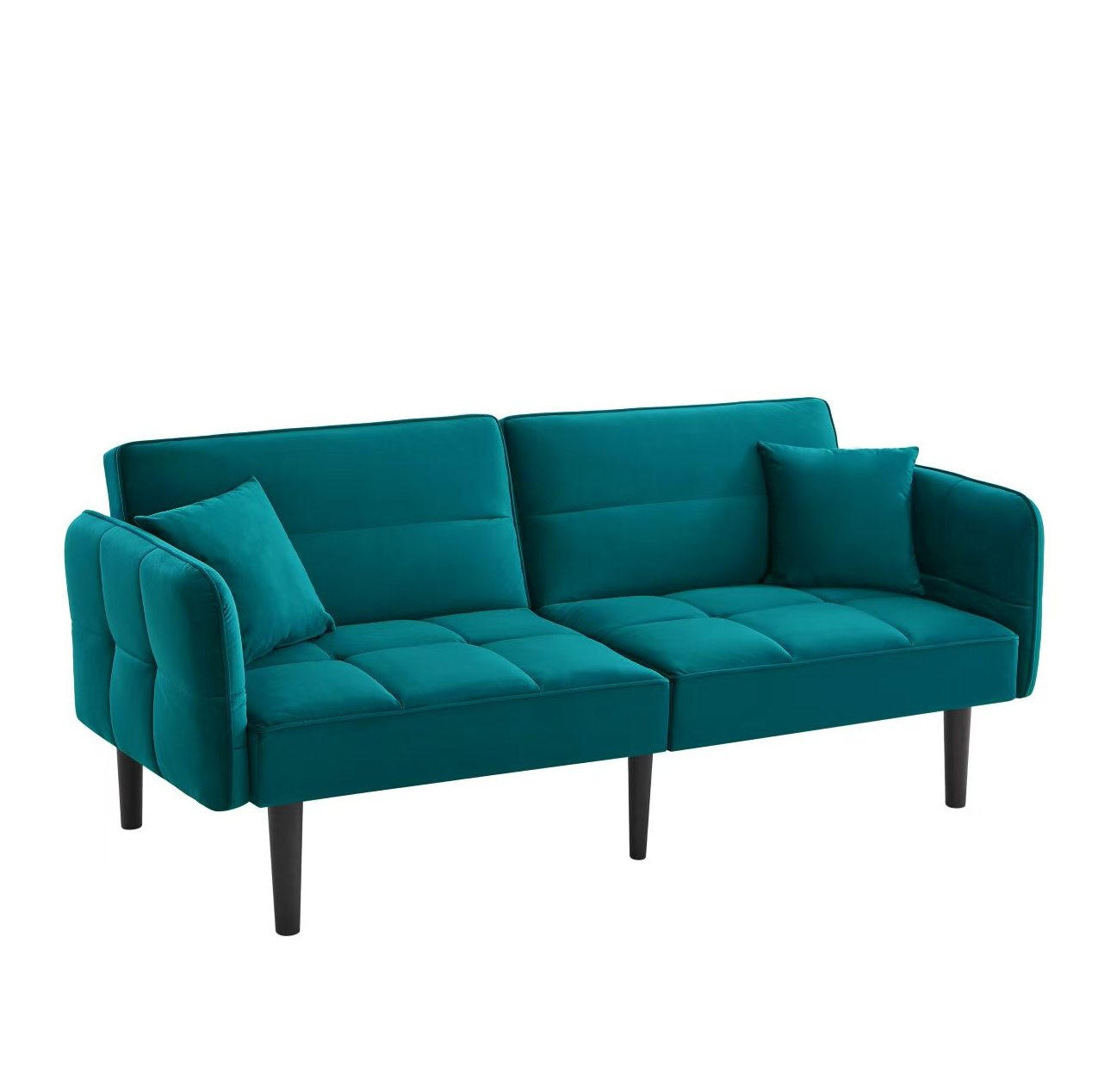 SCHLAFSOFA aus Samt Antik Blaugrün mit verstellbaren Rückenlehnen, klappbaren Armlehnen und 2 Kissen - Petrol, Kunststoff (176/76/78cm) - Modfu