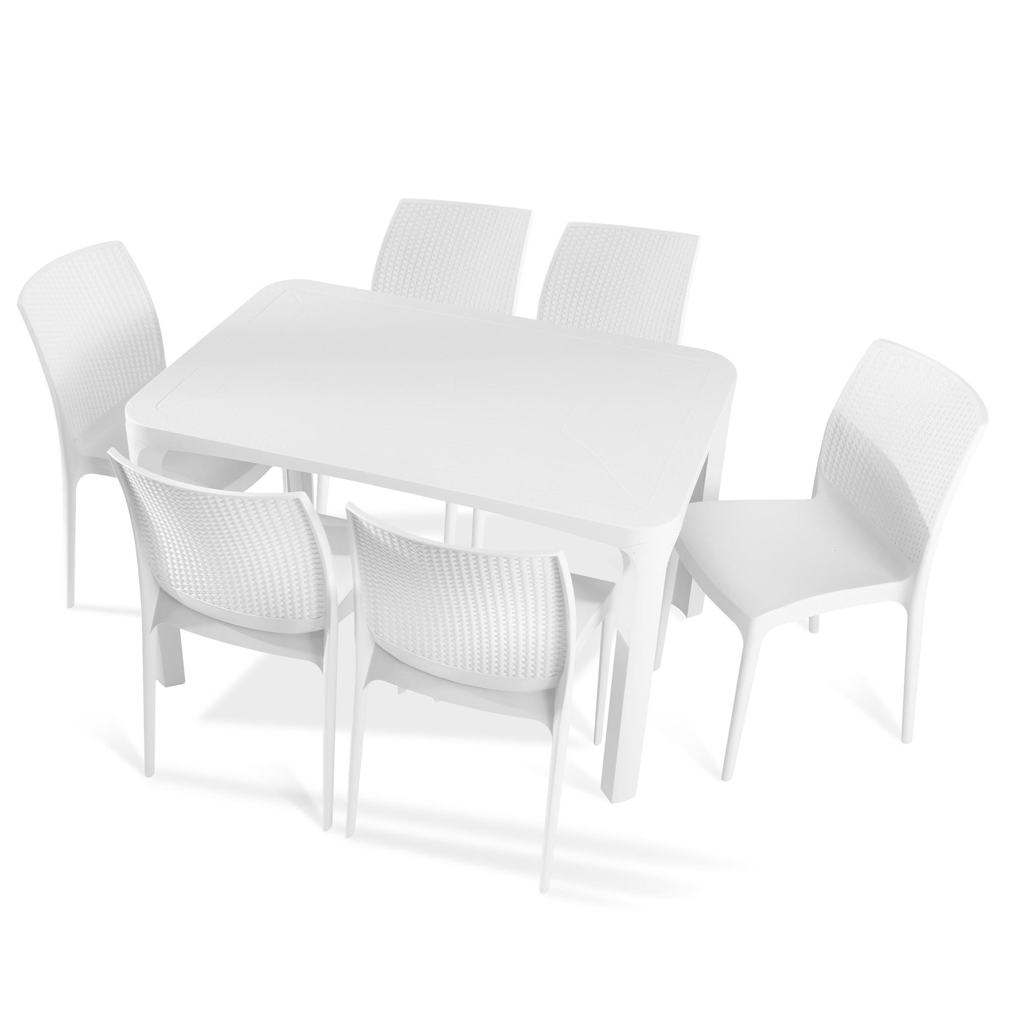 GARTENMÖBEL-SET LEOPSI, RANTU 7-tlg, Weiß - Weiß, Kunststoff - KONSIMO®