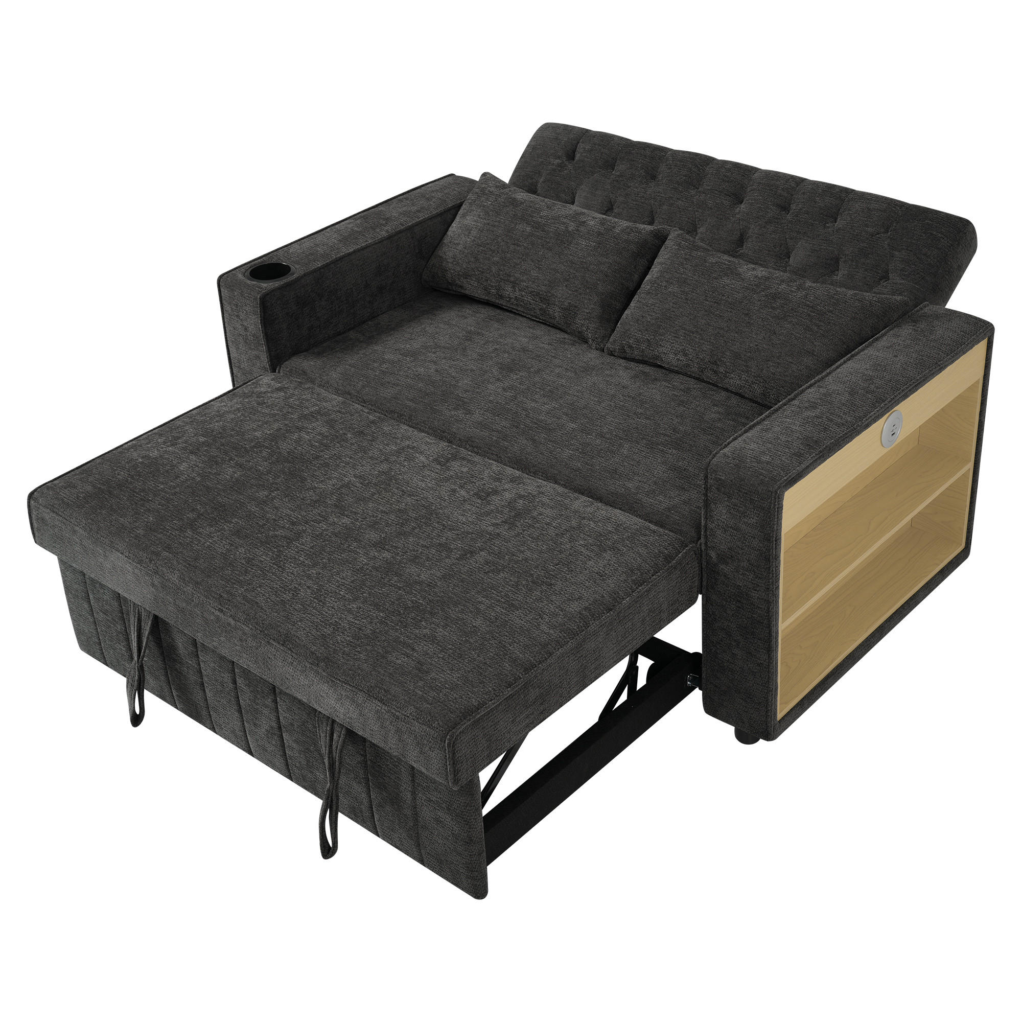 SCHLAFSOFA mit Stauraum, Getränkehalter, USB und Kissen, Grau - Grau, Textil (140/84/137cm)