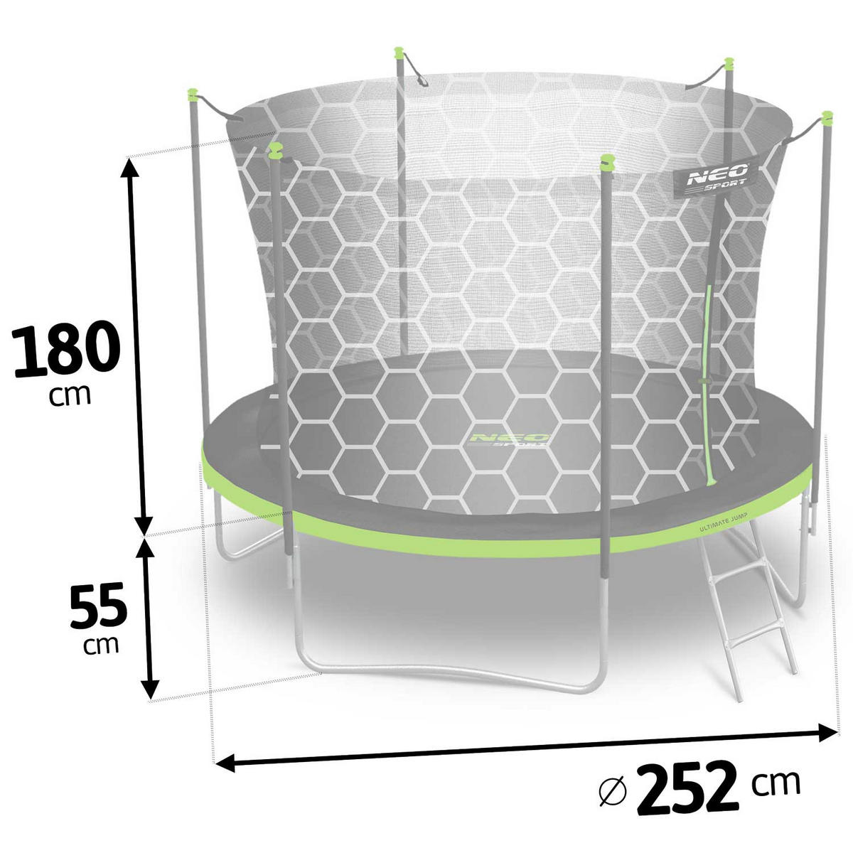 GARTENTRAMPOLIN 8 ft/252 cm mit Innennetz und Leiter - Grün, Metall (252/252cm)