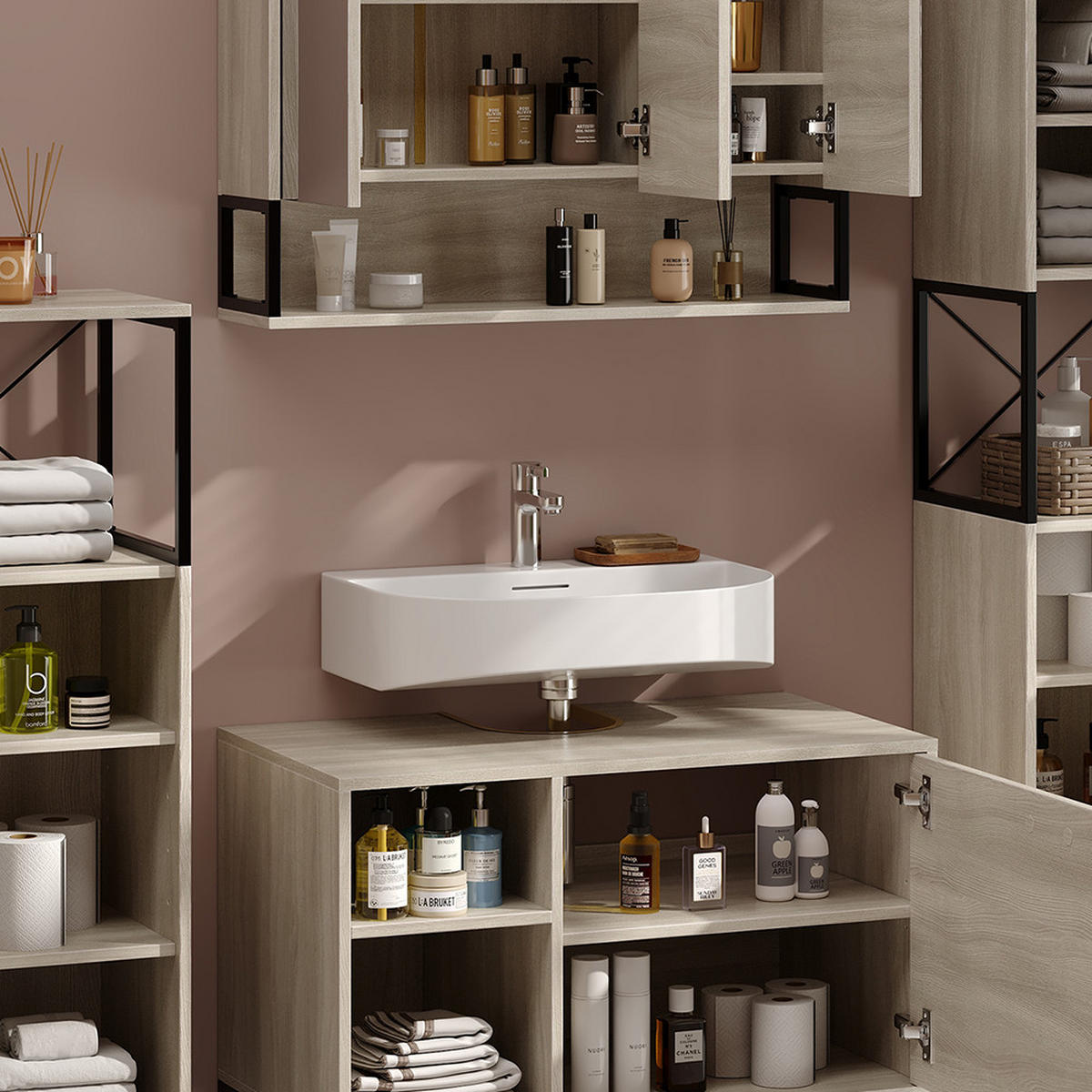 KOUPELNOVÝ NÁBYTEK Vionna Dub/černá - černá/barva dubu, kompozitní dřevo (80/60/45.5cm) - Vicco