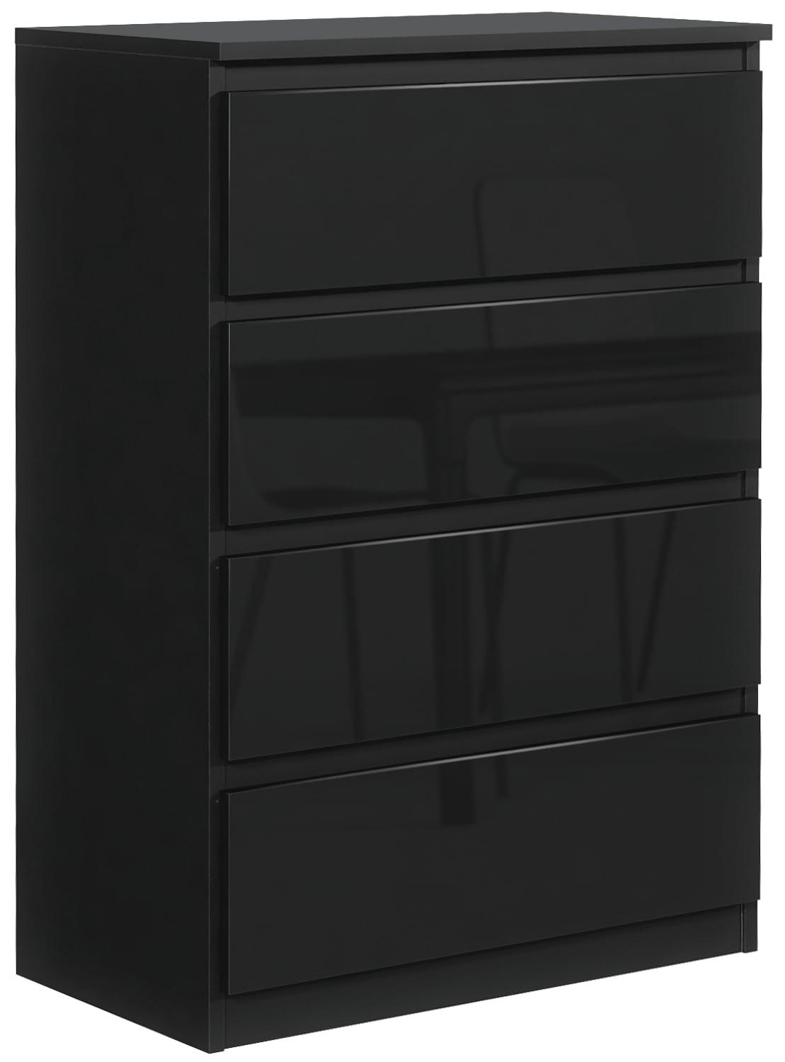 KOMMODE mit 4 Schubladen Schwarz mit HochglanzFronte - Schwarz Hochglanz, Holzwerkstoff (102/70/39cm) - MebLocker