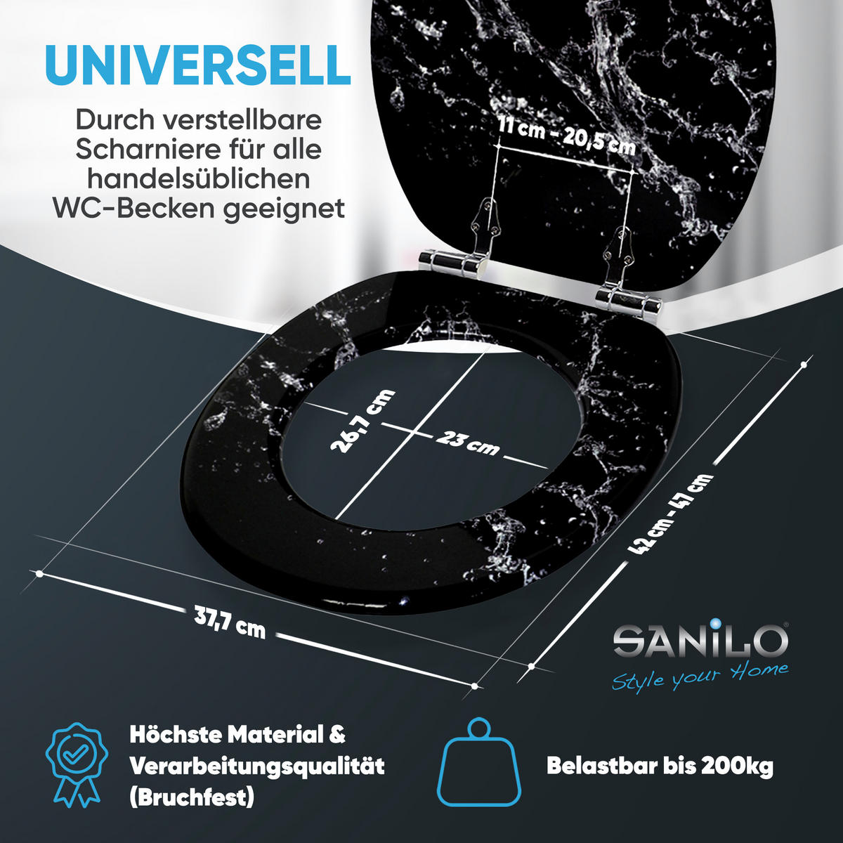 WC-SITZ mit Absenkautomatik Splash - Schwarz, Holzwerkstoff (38/6/47cm) - Sanilo