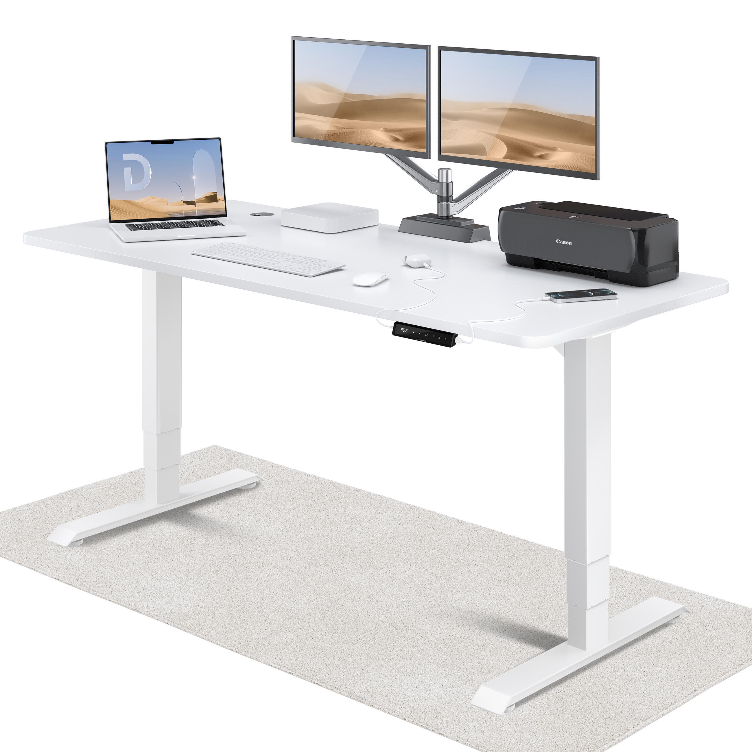 SCHREIBTISCH Elektrisch Höhenverstellbarer HomePro 180x80cm Weiß/Weiß mit Memory-Funktion, Anti-Kollisions Technologie - Weiß, Holzwerkstoff (80/180/62cm) - Desktronic