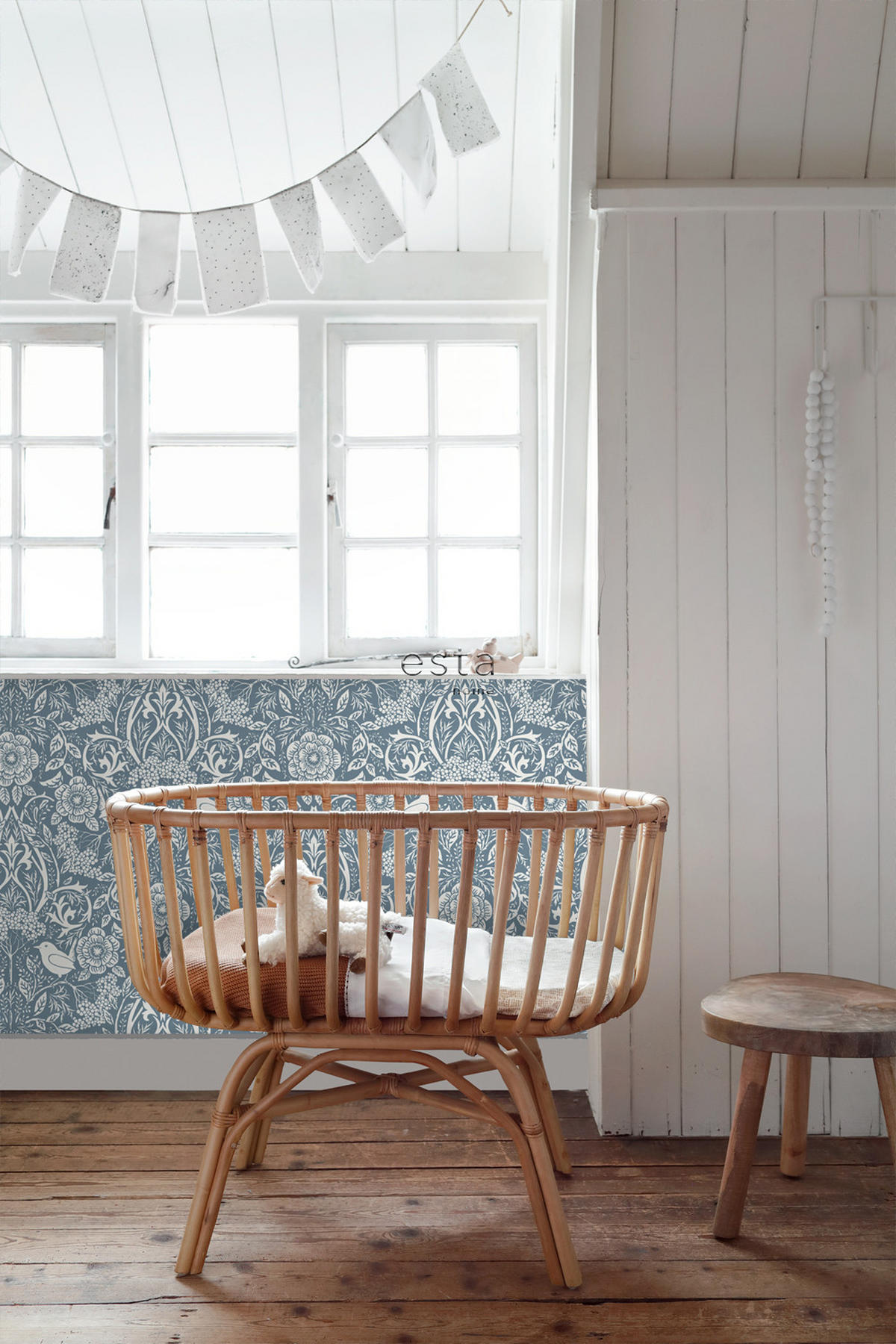 TAPETE Blumen und Vögel im Jugendstil 53 cm x 10.05 m - Blau, Papier (53/1000cm) - ESTAhome