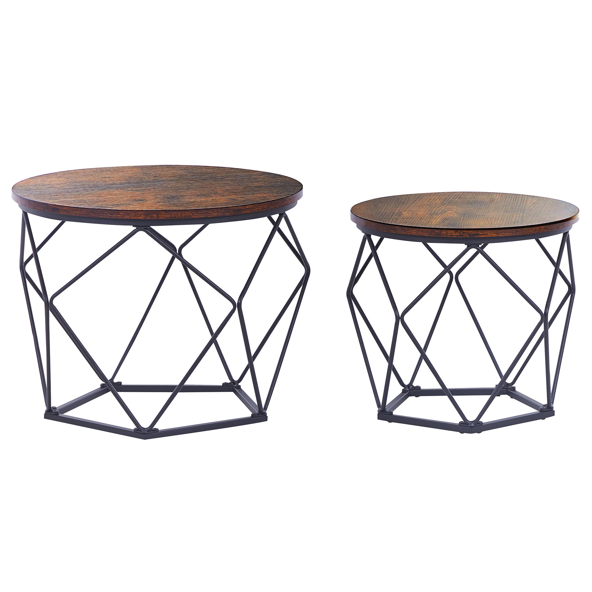 COUCHTISCH 2er-Set Rund Dunkel Holz, Schwarz Bruni - Dunkelbraun, Holzwerkstoff (50/50cm) - Beliani