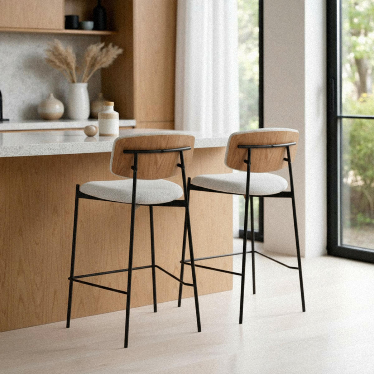 BARHOCKER - Heidebeige - 2er-Set - Beige, Textil (50/89/53cm) - Drawer