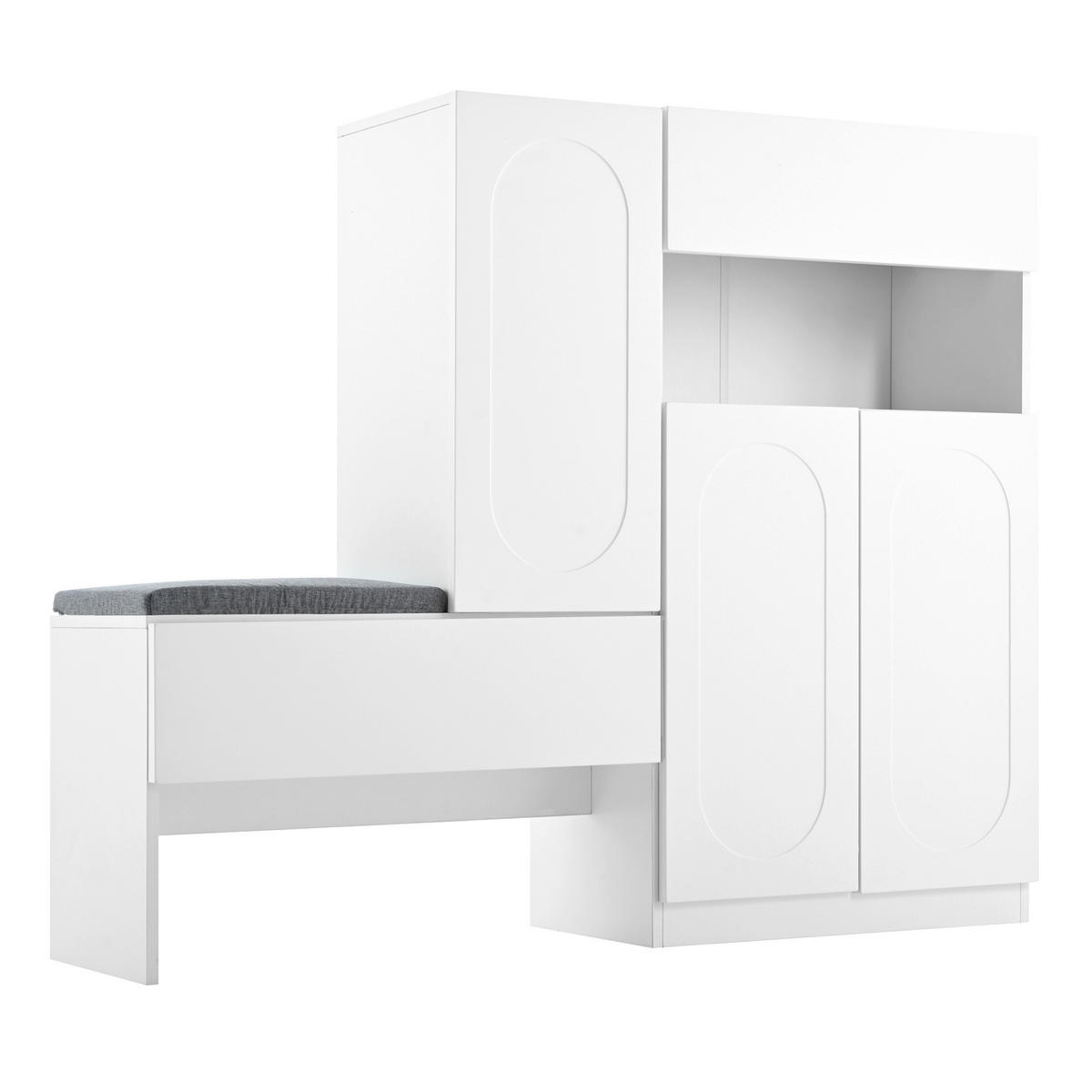 SCHUHSCHRANK 130/110/35 cm Weiß aus Spanplatte mit Sitzbank - Weiß, Holzwerkstoff (130/110/35cm) - OKMYHOME