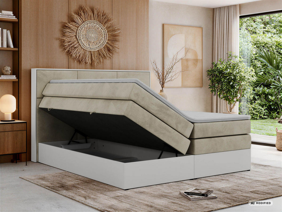POSTEL BOXSPRING DELVIT KING 200/200 - Béžová Samet - Topper Visco - H3 - černá/béžová, textil/plast (200/200cm) - MKS