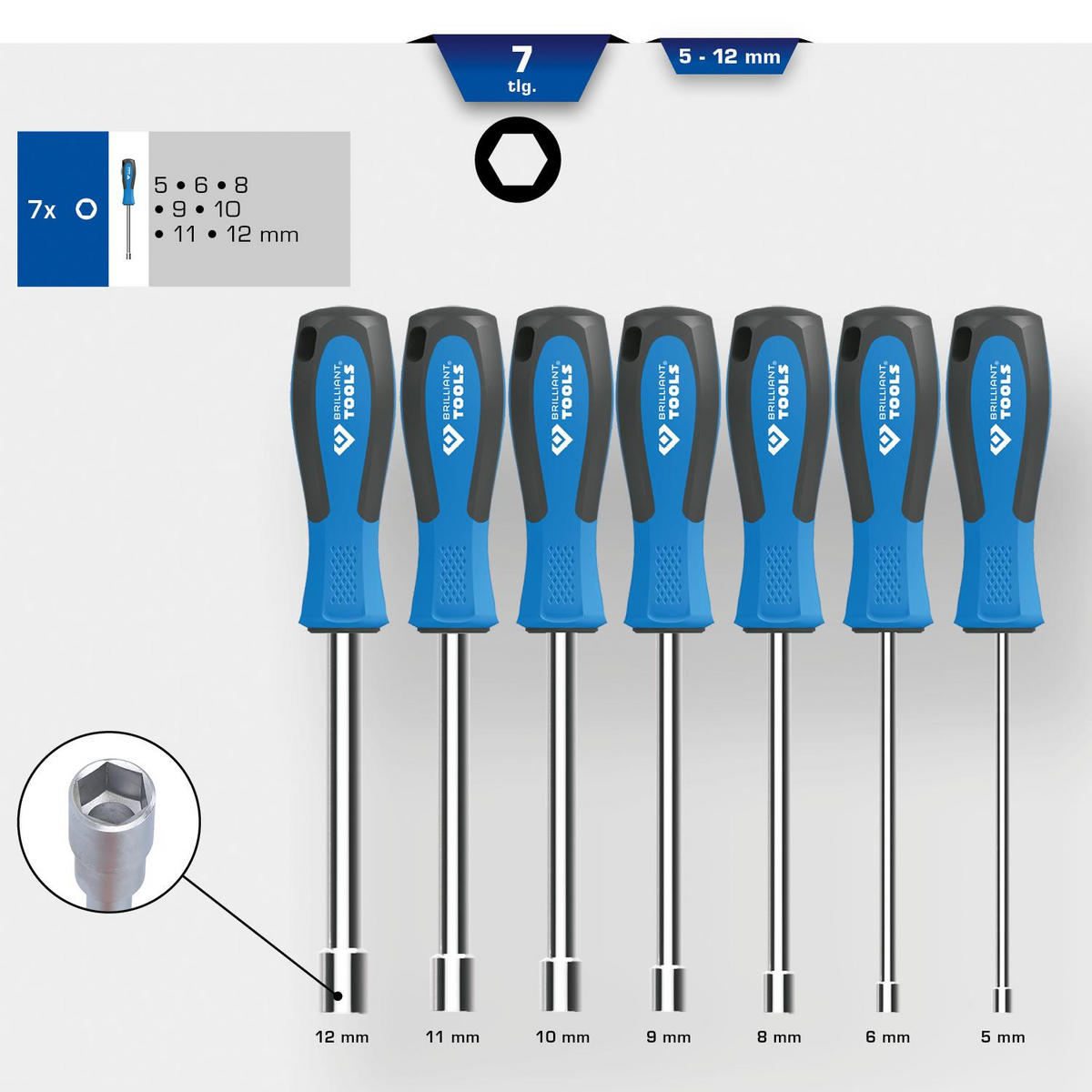 STECKNUSS-SCHRAUBENDREHER-SATZ, 7-TLG, 5 - 12 MM - Multicolor, Kunststoff/Metall (25/32cm) - BRILLIANT TOOLS