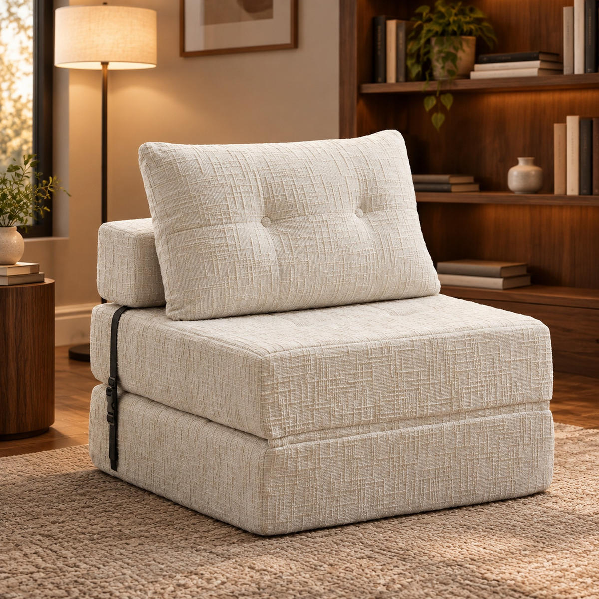 SCHLAFSOFA Beige mit Klappfunktion, Chenille - Beige, Textil/Metall (79/57/79cm) - CHICFURN