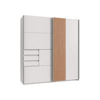 KLEIDERSCHRANK Coburg in Weiß mit Akustiklamellen in Artisan Eiche - Schwebetürenschrank - Weiß/Eiche Artisan, Holzwerkstoff (180/198/65cm)