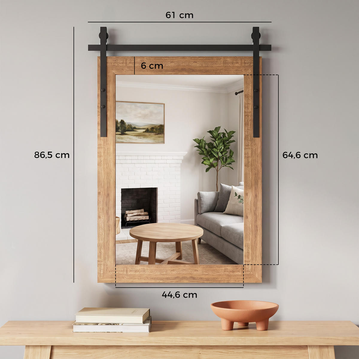 WANDSPIEGEL Gehärtetes Glas MDF Hellbraun - Hellbraun, Holzwerkstoff (2/86.5/61cm) - HOMCOM