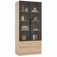 BADEZIMMERSCHRANK mit Glastür und offenen Fächern Braun - Braun, Holzwerkstoff (34.5/170/75cm) - Beauniv