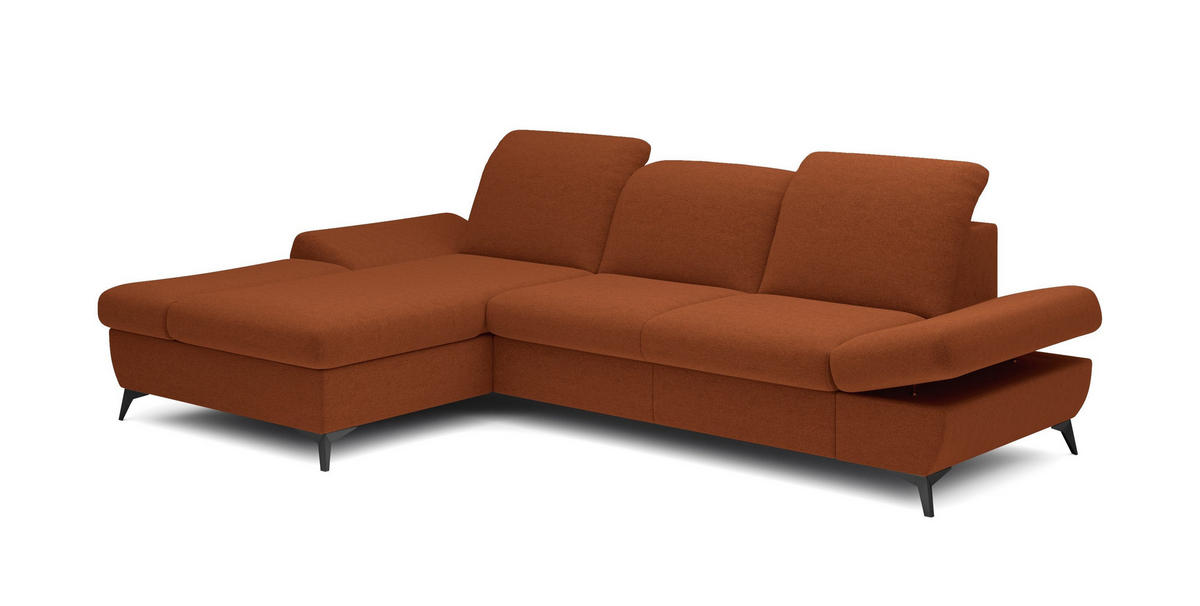 ECKSOFA FELICE L-S Orange Geflochtener Stoff mit Schlaffunktion - Orange, Holz (284/166cm) - MASSENO
