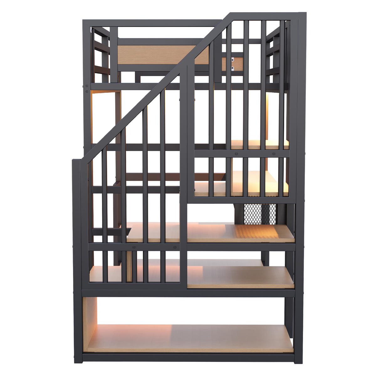 HOCHBETT 90/200 cm in Schwarz mit Aufbewahrungsleiter, Regal, Tisch, LED und Steckdose Metall-Design - Schwarz, Holzwerkstoff/Metall (90/200cm) - STILVORA
