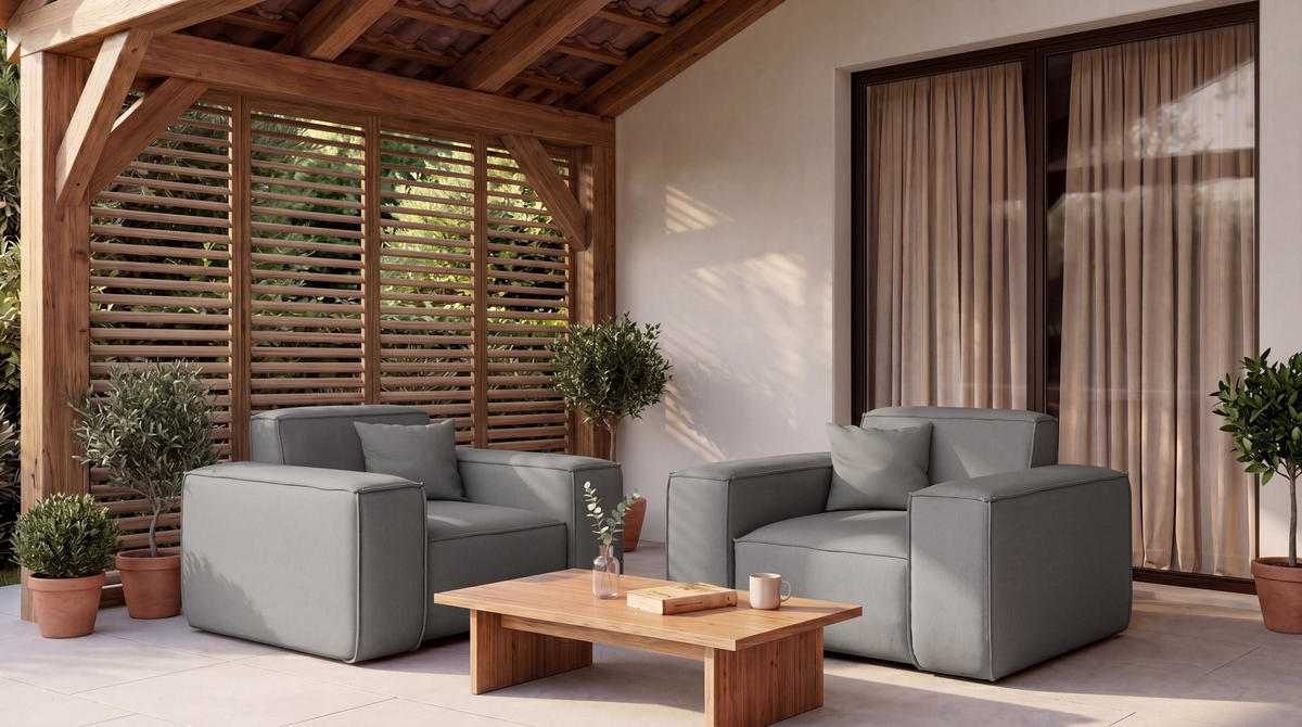 GARTENSESSEL Lorento Outdoor Polster-Loungesessel, Hellgrau Kunstleder 121/73/92 cm - Hellgrau, Textil (121/73/92cm) - WFL GROUP