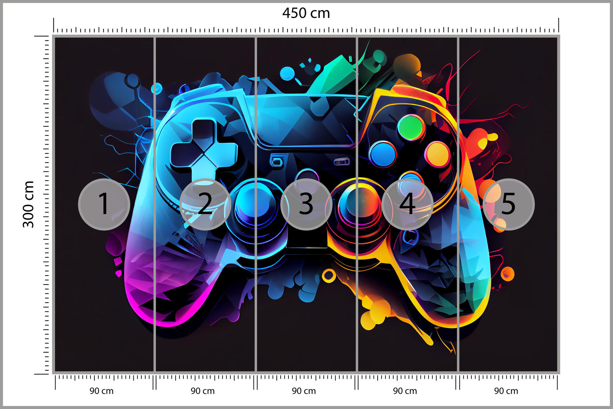 FOTOTAPETE für Jugendzimmer GAMEPAD Abstraktion 450x300cm - Blau/Rot, Papier (450/300cm) - Muralo