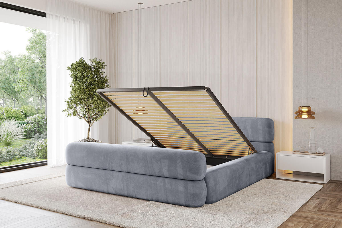 POLSTERBETT mit Bettkasten, Fußteil und Lattenrost, Boxbett ohne Matratze - ENORA-Z-V1 180x200 Grau - Grau, Holzwerkstoff/Textil (180/200cm) - ALTDECOR