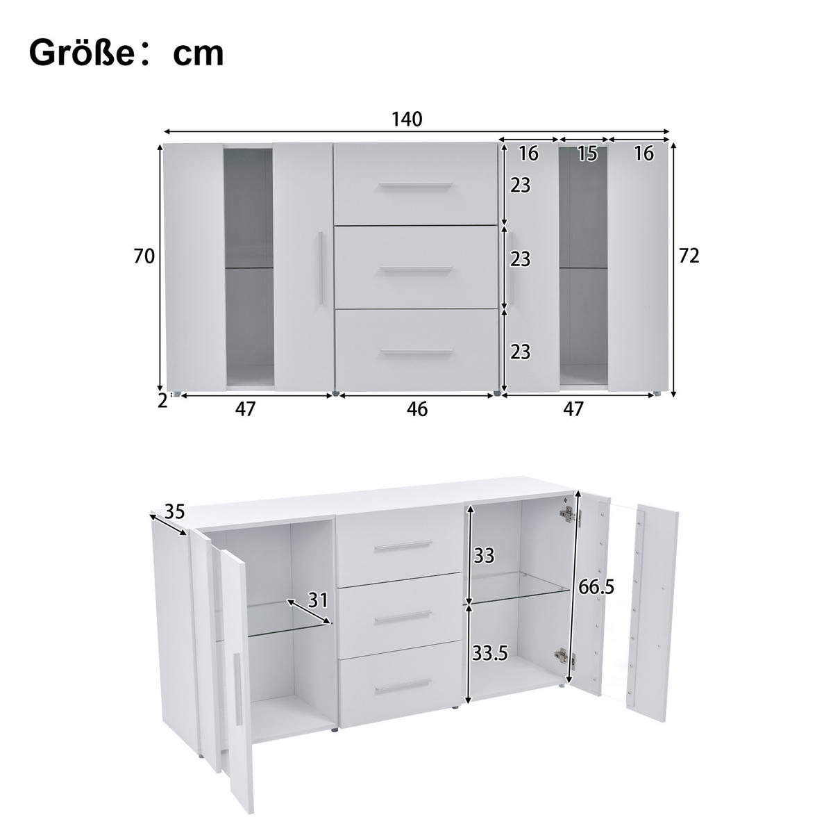SIDEBOARD 140/35/70 cm Weiß aus MDF mit LED-Beleuchtung - Weiß, Holzwerkstoff (35/70/140cm) - OKMYHOME
