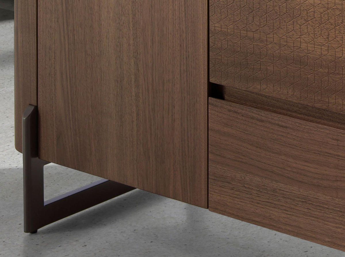 SIDEBOARD Anrichte aus Nussbaum und dunklem metallisiertem Stahl mit Porzellanmarmorplatte 180/45/80 cm - Walnussfarben/Weiß, Holz (180/80/45cm) - ANGEL CERDA