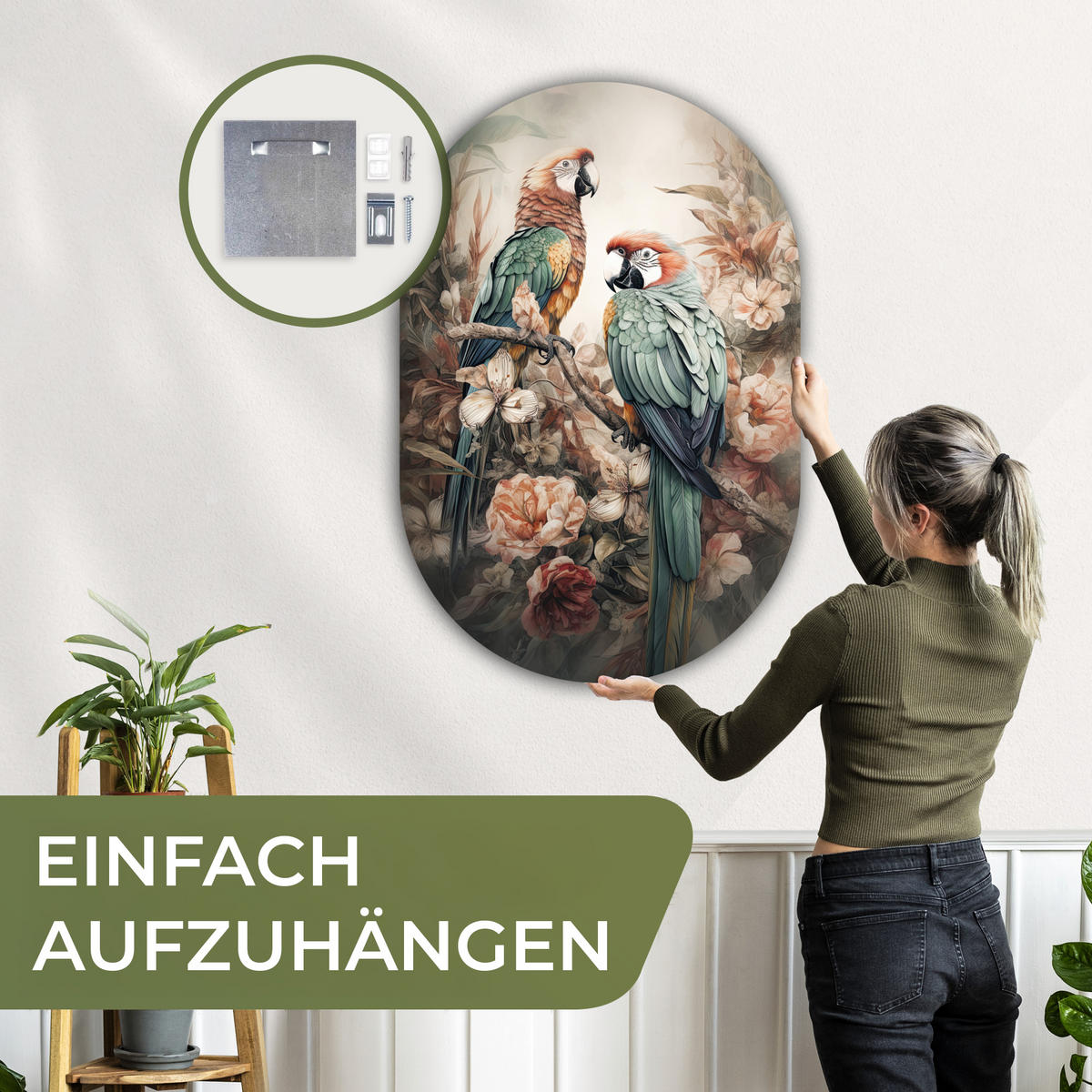 WANDBILD Papageien - Vögel - Natur - Blumen 80x120 cm - Baltimorefarben, Kunststoff (80/120cm) - MuchoWow