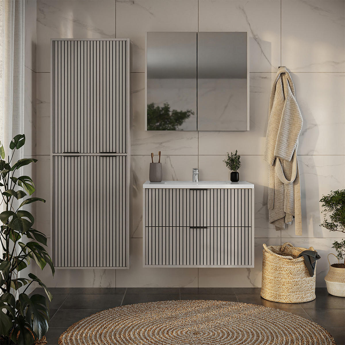 BADMÖBEL-SET Ruford Cashmere 4 Teile - Kaschmir, Holzwerkstoff (80/57/45cm) - Vicco