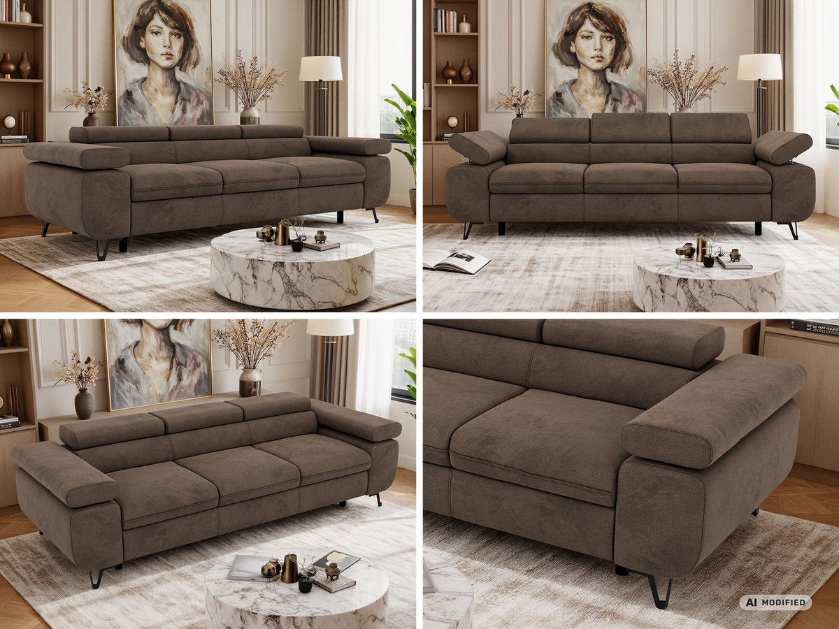 3-SITZER SOFA PETER - Braun Velvet - Schwarz/Braun, Textil/Metall (262/76/99cm) - MKS