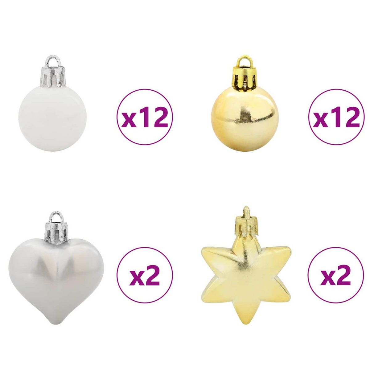 WEIHNACHTSKUGEL-SET 40 -teilig 6/6/6 cm Weiß Kunststoff - Weiß, Kunststoff (6/6/6cm) - vidaXL