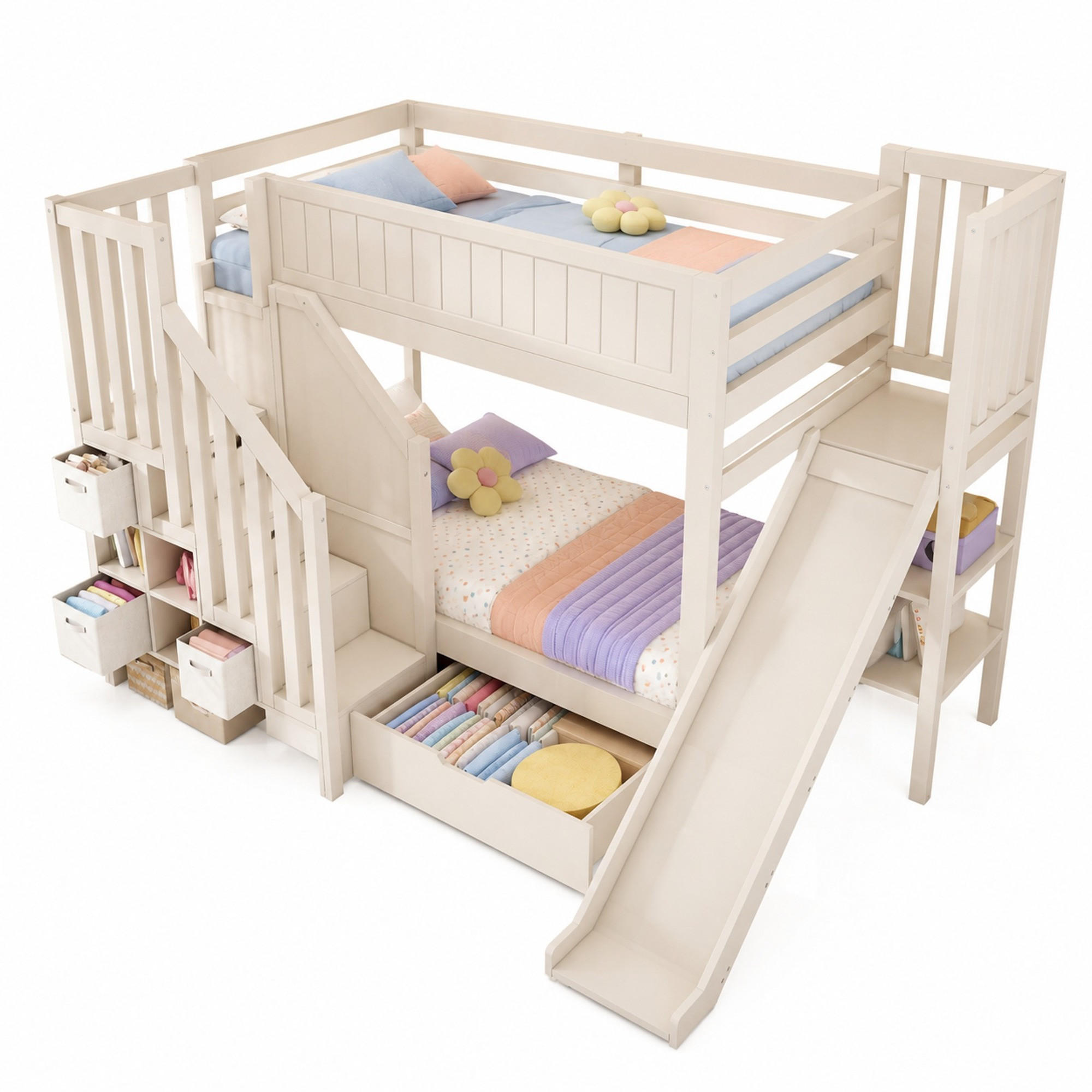 ETAGENBETT 90/200 mit Rutsche, Leiterschrank und Schubladen - Weiß, Holz/Holzwerkstoff (90/200cm) - EVRYAE