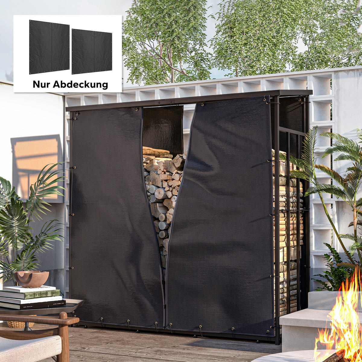 KAMINHOLZREGAL 174 cm - Schwarz, Kunststoff (1/173/174cm) - Outsunny