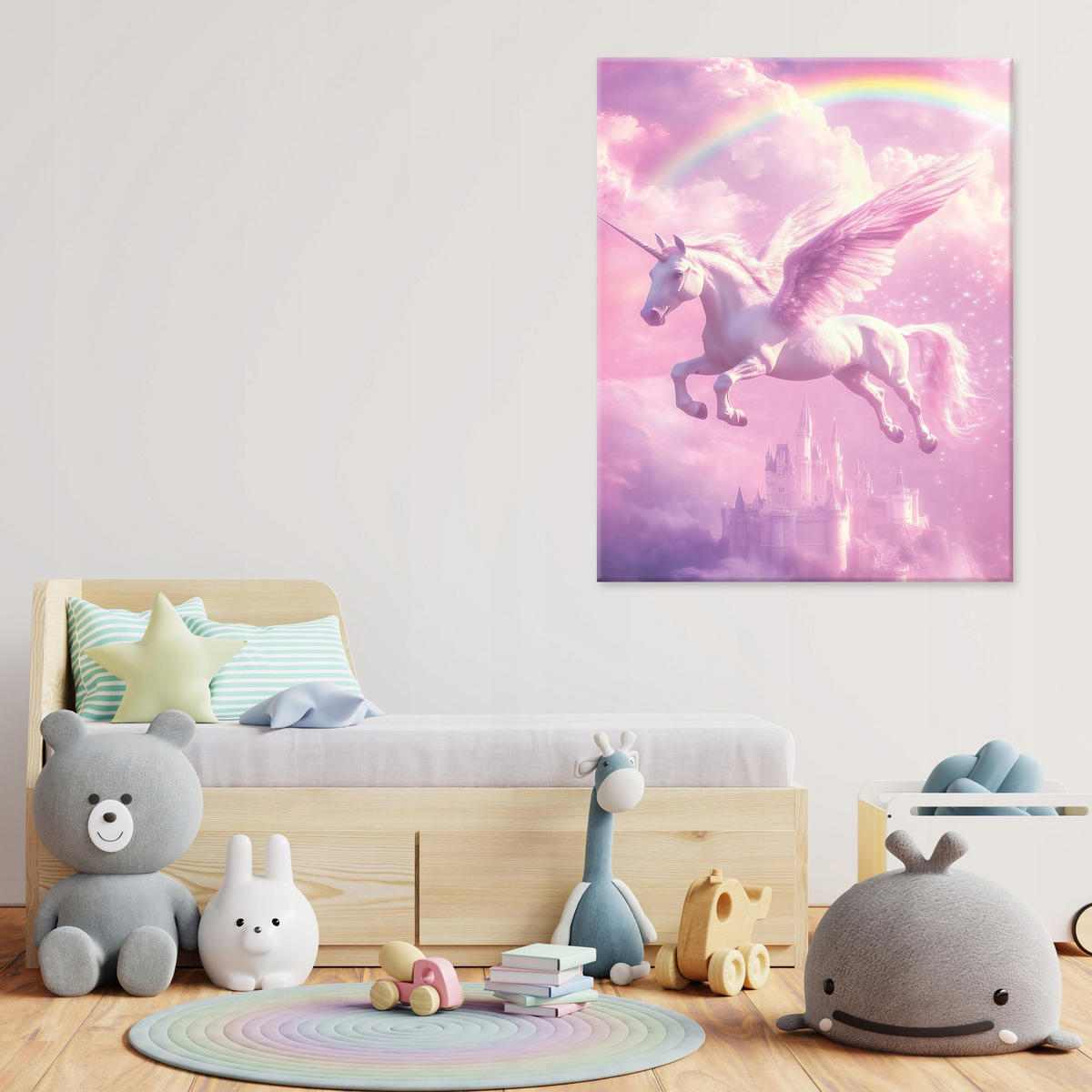 LEINWANDBILD Mädchen Einhorn Rosa 40x60 cm - Multicolor, Holzwerkstoff (40/60cm) - Wallarena