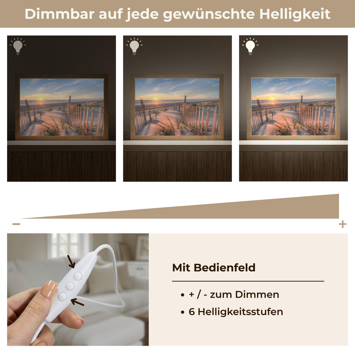 TISCHLEUCHTE Strand - Meer - Düne - Sonnenuntergang - Landschaft 30x20 cm - Creme, Holzwerkstoff (8/30/20cm) - OnlyWow