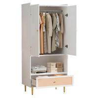 KLEIDERSCHRANK aus Spanplatte 48x80x175 cm Weiß/Natur mit 2 Türen, Schublade und Kleiderstange mit PE-Rattan-Fronten - Naturfarben, Holzwerkstoff (80/175/48cm) - Modfu