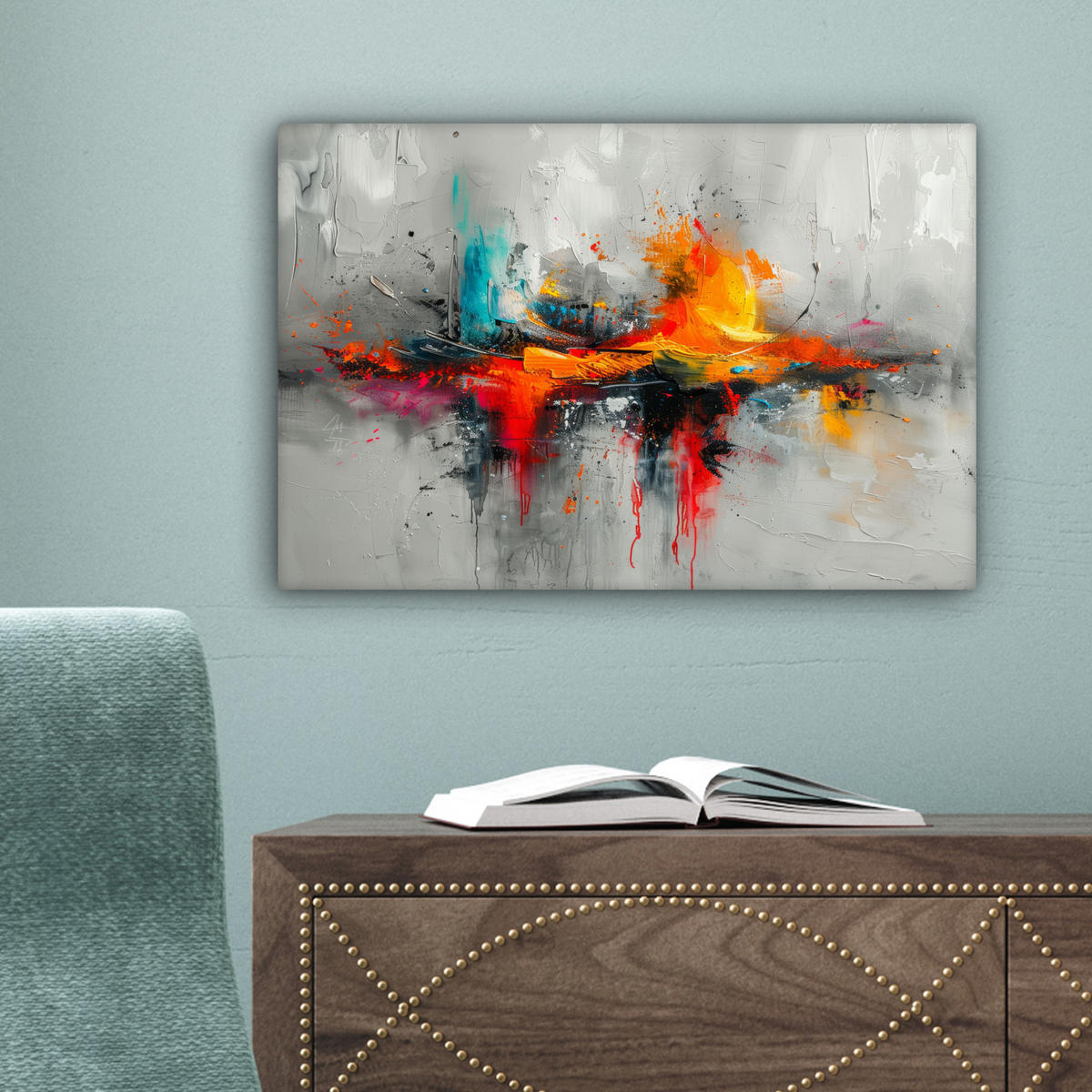 LEINWANDBILD Moderne Kunst - Orange - Grau - Abstrakt 30x20 cm - Hellgrau, Textil (30/20cm) - MuchoWow