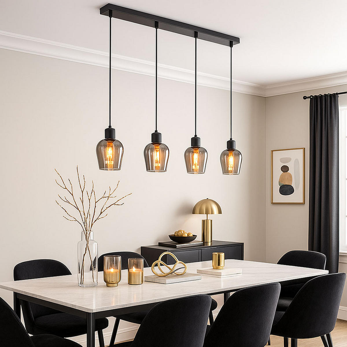 HÄNGELEUCHTE Glas rauchfarben Schwarz - Schwarz, Glas (103.5/13.5/150cm) - Globo Lighting