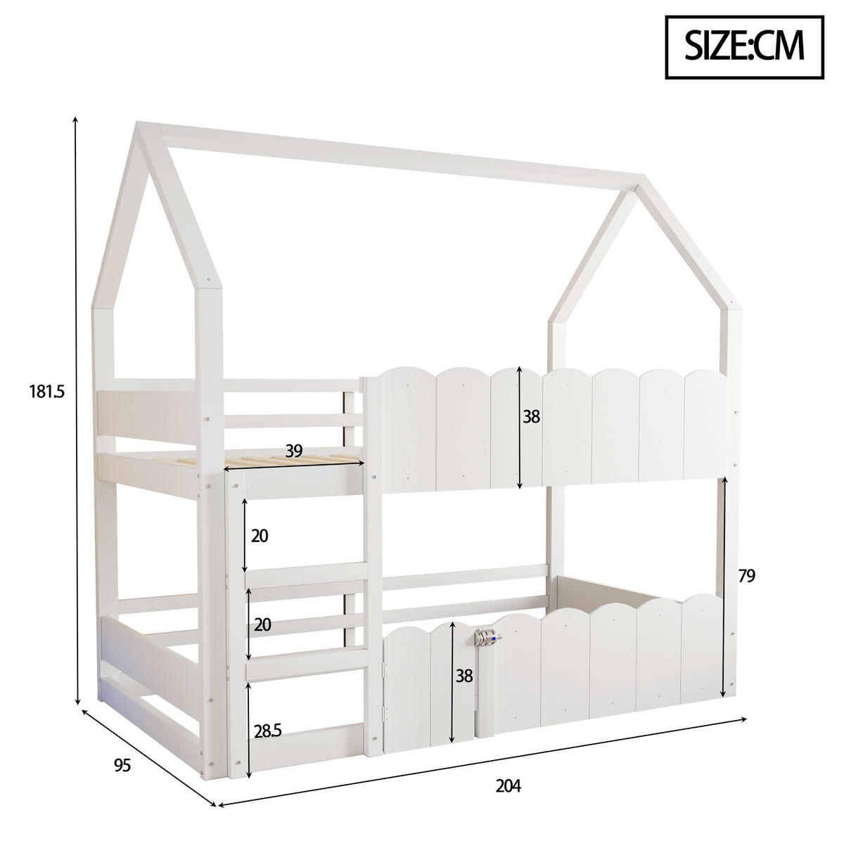 ETAGENBETT 90/200 cm aus Holz mit Sicherheitsgeländern Weiß - Weiß, Holz (90/200cm) - OKMYHOME