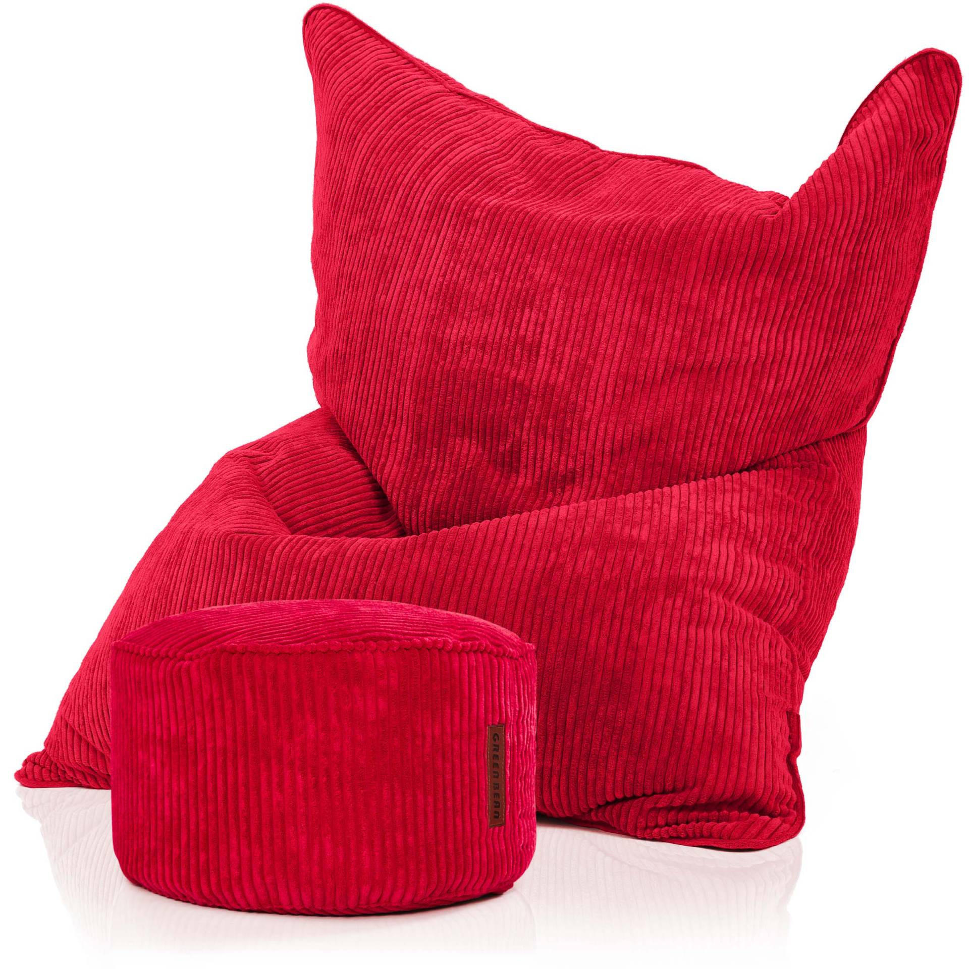 SITZSACK XXL "Square" + Pouf aus Cord - Rot, Textil (140/25/180cm) - Green Bean