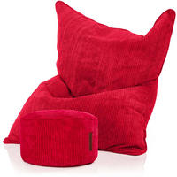SITZSACK XXL "Square" + Pouf aus Cord - Rot, Textil (140/25/180cm) - Green Bean