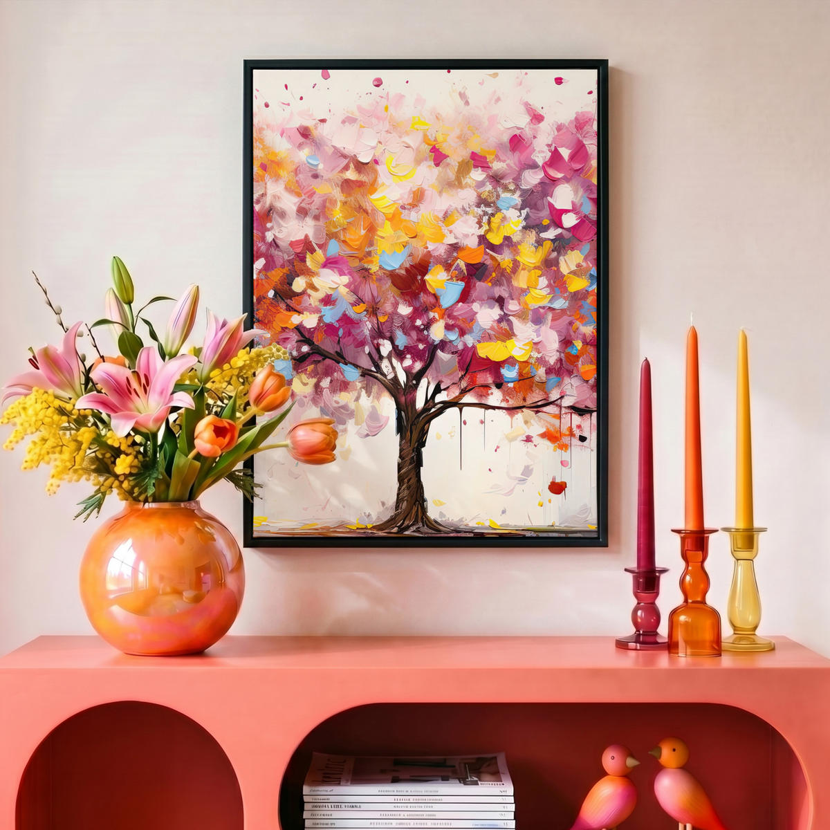 LEINWAND Bilder mit Rahmen - Aquarell - Baum - Kunst - Abstrakt - 30x40 - Multicolor, Textil (30/40cm) - MuchoWow