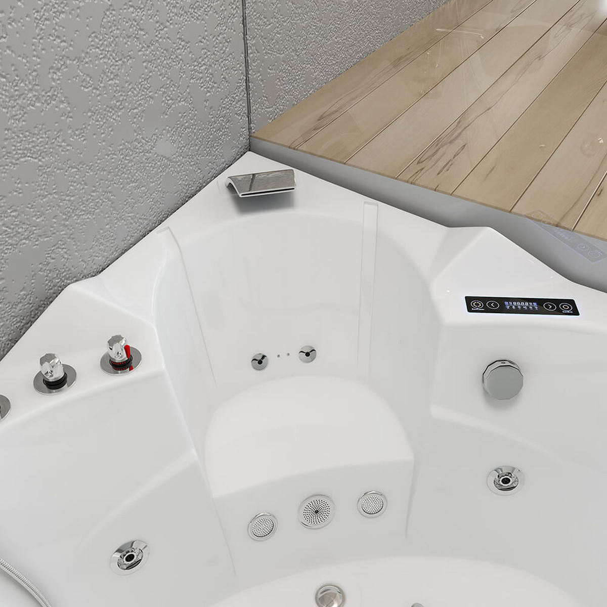 WHIRLPOOL LAGUNA L KOMPAKT - mit Glasscheibe, 140 x 140 cm - Weiß, Keramik (140/65/140cm) - Home Deluxe