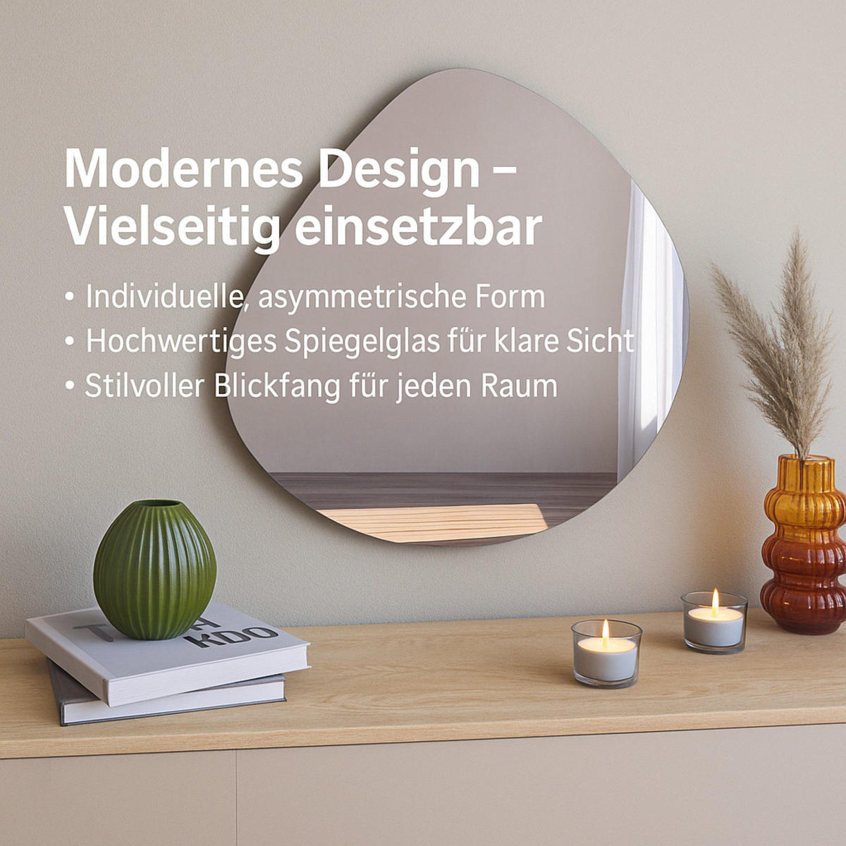 WANDSPIEGEL Transparent Asymmetrischer Dekospiegell - Transparent, Holzwerkstoff (60/60/3cm) - Ibonto