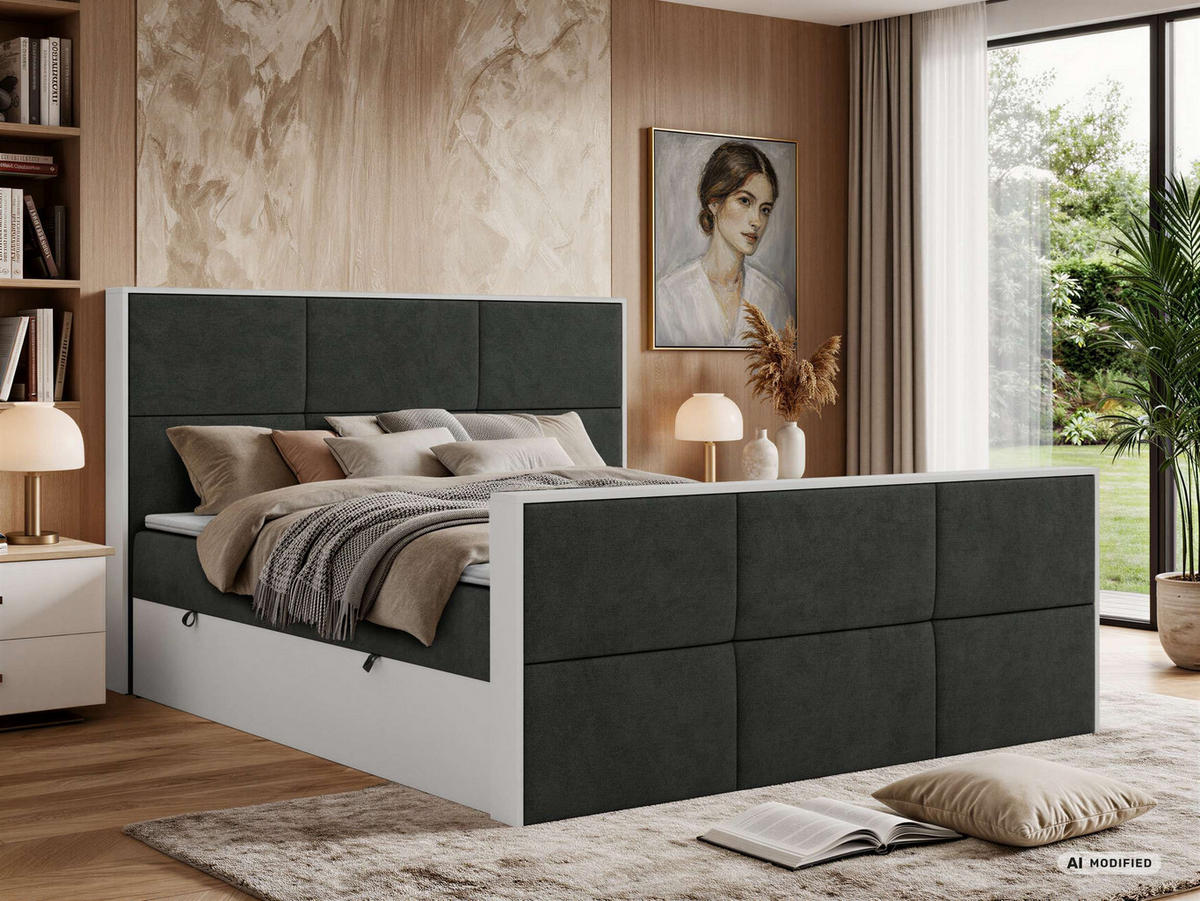 KONTINENTÁLNÍ POSTEL DELVIT DUO 160/200 - Tmavě šedá Strukturovaná látka - Topper Visco - H3 - černá/tmavě šedá, textil/plast (160/200cm) - MKS