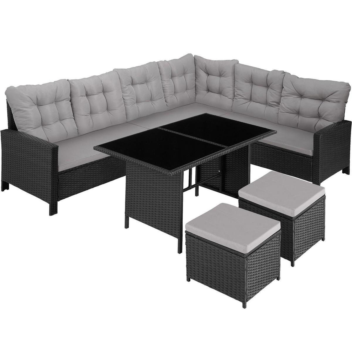 RATTANLOUNGE Barletta,mit Sicherheitsglasplatten,schwarz - Schwarz, Kunststoff - tectake