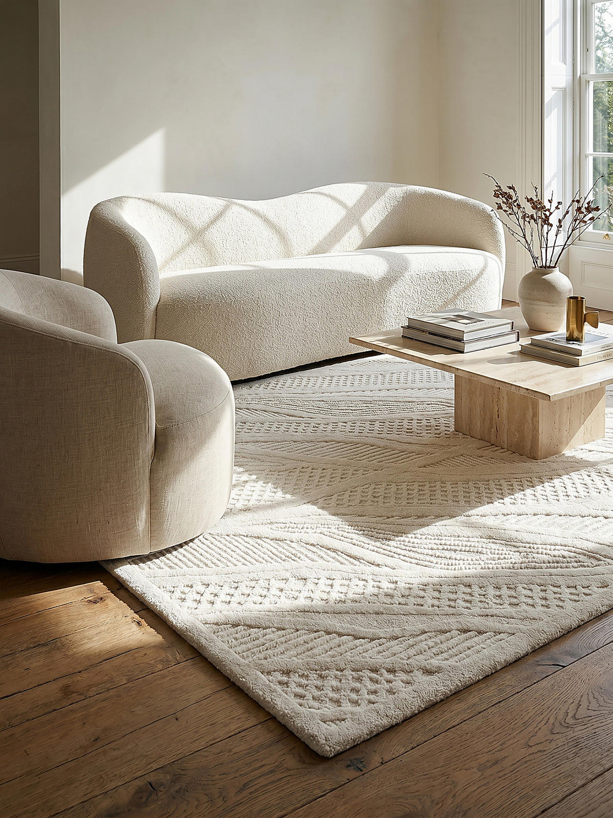 TEPPICH aus Wolle CARVE in Weiß, abstrakt, Florhöhe 14 mm, 80 x 230 cm - Beige, Textil (80/230cm) - KADIMA DESIGN