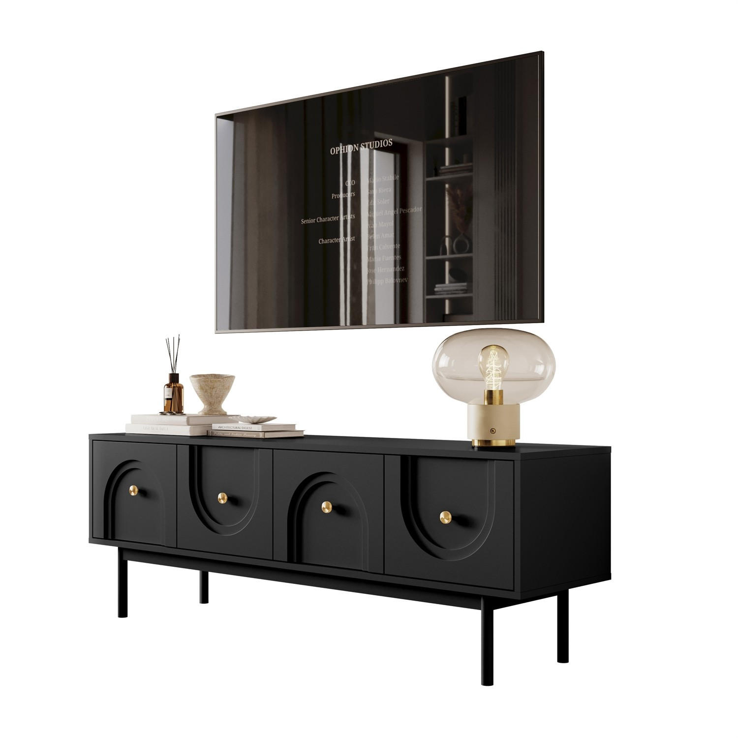 TV-SCHRANK LIBERTY auf Holzbeinen schwarz - Schwarz, Holzwerkstoff (154/53.5/39cm) - Lookway